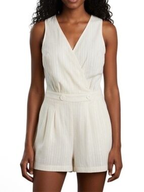 ModCloth Easy Go Romper White Polka Dot Embroidered Surplice Faux Wrap Size XL